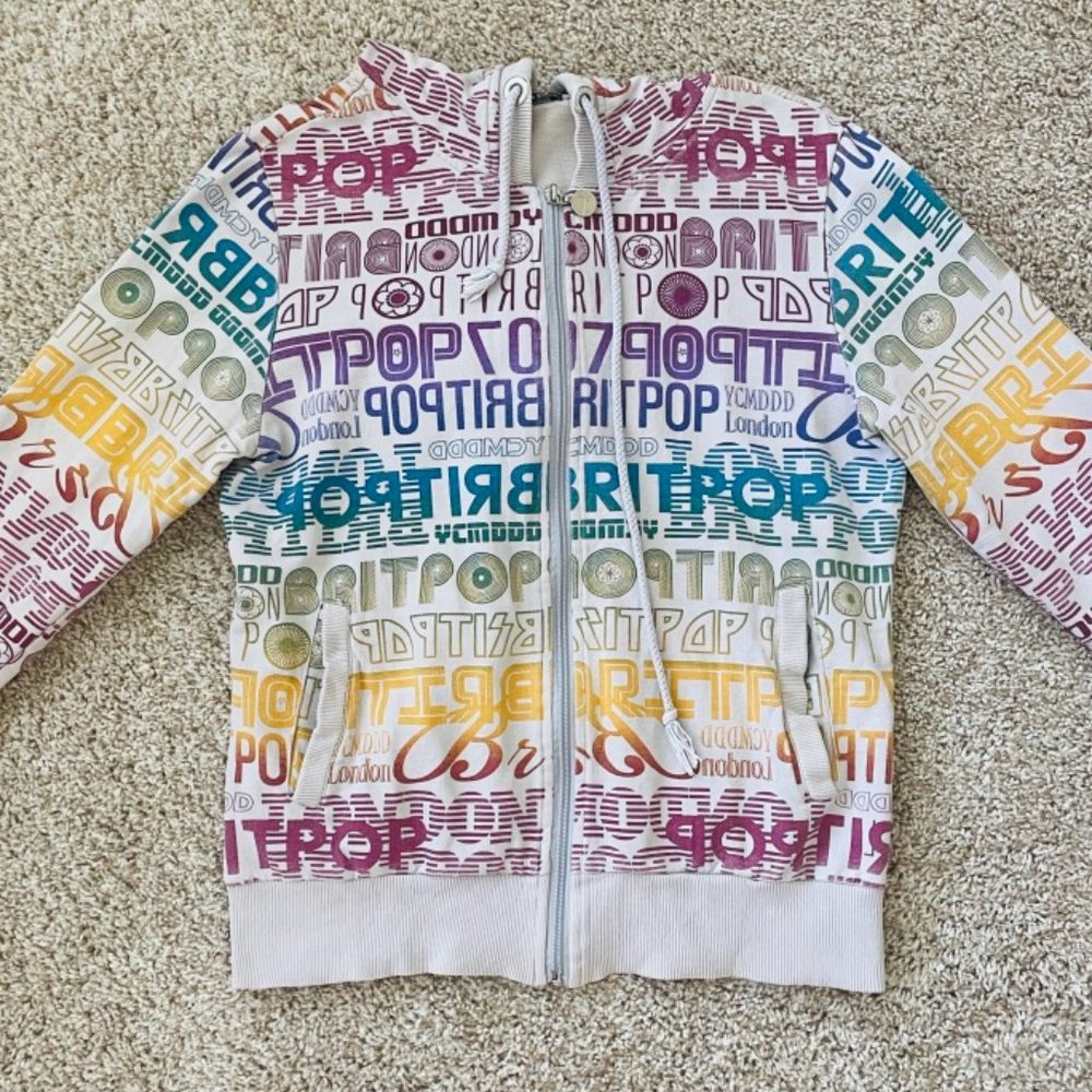 🍄 EUC 🍄 Cute, Unique Graffiti Print Drawstring Full-Zip Hoodie Jacket
